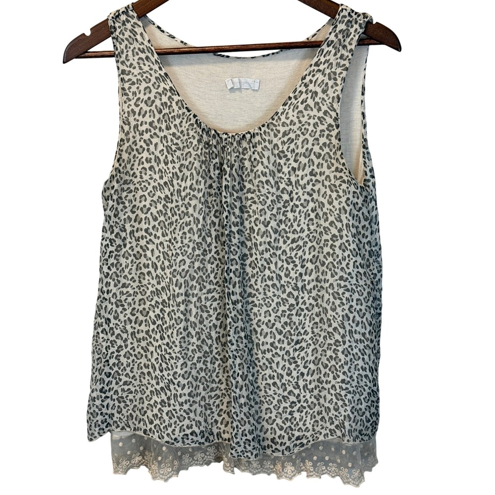 Dolce Ragazza Italy Silk‎ Leopard Sheer Sleeveless Blouse Size Small